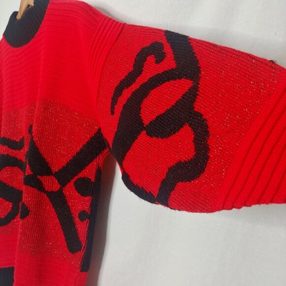 Vintage 80s Womens Large Arielle Sweater Red Glitter Abstract Retro READ NO TAG - Picture 6 of 10